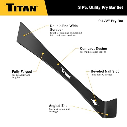 Titan 17121 3-Piece Flat Pry Bar set, 5.5", 7.5" & 9.5"Utility Claw Bars with Nail Puller, Forged Steel Wonder Bar - size: 3 Piece Utility Set