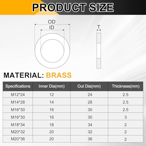 PATIKIL M20x32x2mm Flat Washers, 4PCS Brass Automotive Drain Plug Gaskets Flat Ring Oil Crush Washer Spacers for Faucets Garden Bolts Screws Hose, Golden - size: M20x32x2mm
