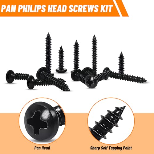 410 PSC Stainless Steel Black Screw Assortment Kit - #4#6#8#10 Phillips Pan Head, Self-Tapping for Wood & Metal - size: 410PCS Black