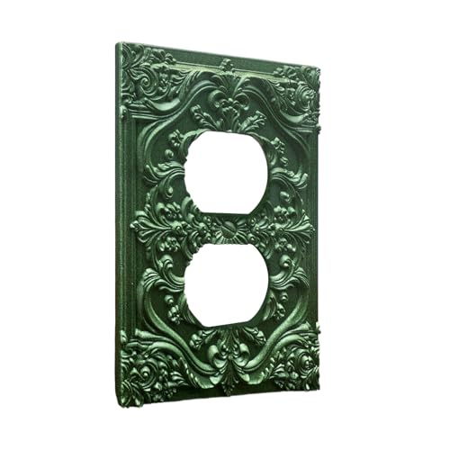 Decorative Outlet Covers Green Flower Elegant 3D Floral Embossed 1 Gang Duplex Light Switch Cover Plate Unique Wall Plate Electrical Switch Plate Covers for Bedroom Home Decor - color: Green, size: 1-Gang Duplex Outlet/ 5 x 3 IN