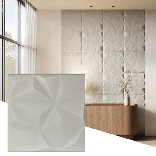 Wall!Supply 3D Geo Lite Wall Panels, 12-Pack, Cashmere - color: Cashmere, style: Geo Lite