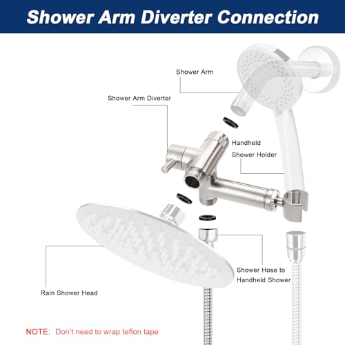 NearMoon Solid Brass Shower Arm Diverter with Handheld Mount, G1/2 3-Way Diverter Valve with Holder Bathroom Universal System Replacement Part for Hand and Fixed Shower Head (Brushed Nickel) - color: Brushed Nickel