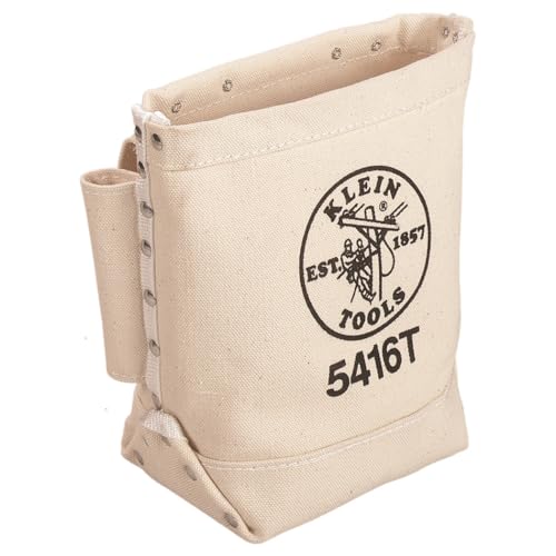 Klein Tools 5416T Tool Bag, Bull-Pin and Bolt Pouch, No. 4 Canvas with Tunnel Connection, 5 x 10 x 9-Inch - size: 1 Count, style: Canvas
