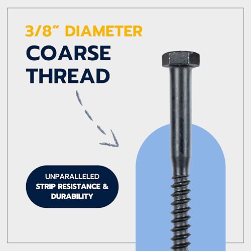 3/8 x 6 (50 Pack) Lag Screw Kit, 50 Screws and 50 Washers, Ceramic Black Ruspert Coating for Exterior Use, Meets ASTM A307 and ASME B18.2.1, Industrial/Commerical Grade by Makers Bolt - size: 3/8 x 6