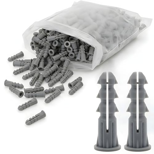 200 Count Premium Plastic Drywall Anchors, 1/4 x 1 Inch Wall Anchors, Fits #8 x 1 Inch Screws, Bulk Pack, Screws Not Included (Grey) - size: 1/4x1"