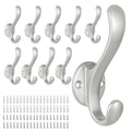 10 Pack Coat Hooks Wall Mount Heavy Duty Utility Retro Double Hooks for Hanging Coats,Hat, Towel, Key, Robe, Scarf, Bag, Cap (Silver) - color: 10 Pack-Silver