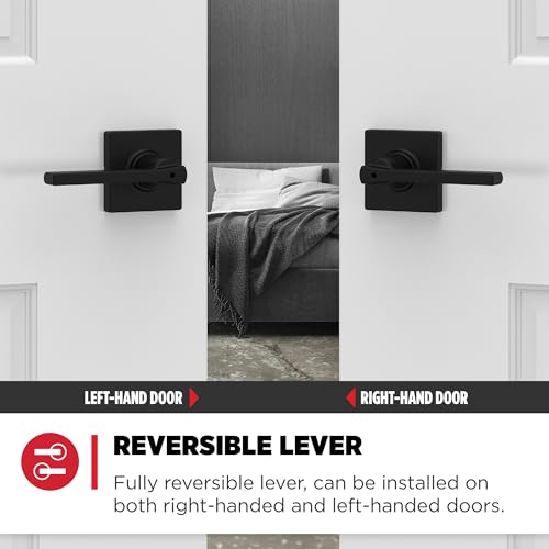 Kwikset Door Handle, Privacy Lock, Matte Black | Bathroom and Bedroom | Reversible | Microban Protection | Pack of 2 - color: Matte Black, size: 2 Pack