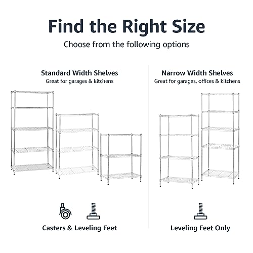 Amazon Basics 4-Shelf Adjustable Heavy Duty Storage Shelving Unit with Wheels, No-Tool Easy Assembly, Garage Shelving, Metal Wire Rack with Casters and Leveling Feet, 36" x 14" x 57.8", Chrome - color: Chrome, size: 36" L x 14" W x 57.75" H, style: 4 -She