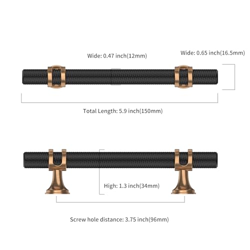 Asidrama 10 Pack 3.75 Inch(96mm) Knurled Matte Black and Champagne Bronze Kitchen Cabinet Handles, Cabinet Pulls Kitchen Cabinet Hardware Cupboard Handles Drawer Pulls - color: Black-Champagne Bronze, size: 3.75" Hole Center, style: 10 Pack
