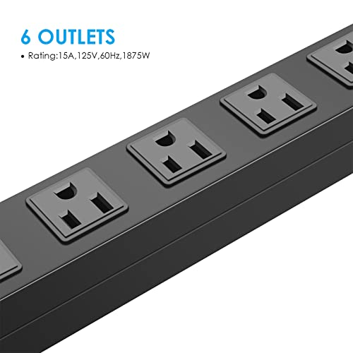 HHOSET 6 Outlet Heavy Duty Power Strip, 14AWG Extension Cord Black, 15FT, 1 - size: 15ft