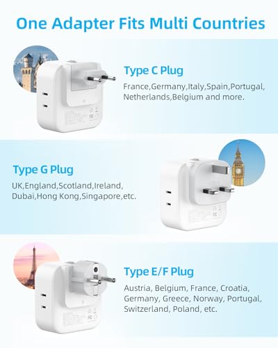European Travel Plug Adapter Set, 8-in-1 Travel Adapter with 4 Outlets - style: World Adapter+Type C/G/E F