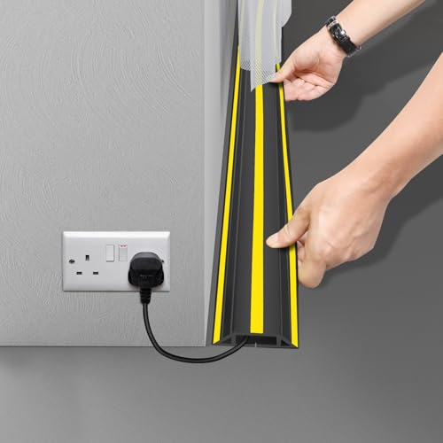 10 ft Floor Cable Cover Protector, Heavy Duty PVC Duct Easy to Unroll, Prevent Trip Hazard for Home Office or Outdoor Settings - size: 10 Feet - Black and Yellow - 1 Pack