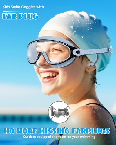 Aegend New Kids 2 Pack Wide View Swim Goggles, Anti-Fog/UV No Leak Goggles with Ear Plugs Kids 3-14 - color: Light Blue & Light Green