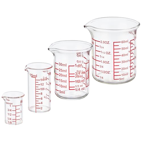 Ackers BORO3.3 Mini Borosilicate Glass Measuring Cup Set, 4-Piece, 5-60 ml - size: 5ML/15ML/30ML/60ML Measuring Cup Set