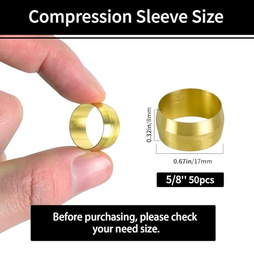MuHize 5/8 Inch OD Brass Compression Sleeves Ferrules 50Pcs - color: 50 pcs, size: 5/8 Inch