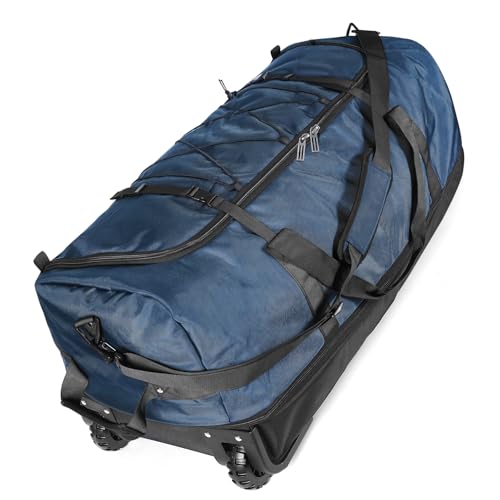 110L Expandable to 140L 32” Foldable Oxford Soft-Sided Rolling Duffle Bag with 2 Heavy-Duty Wheels,2 Large Compartments,Adjustable Shoulder Strap and Attached Organizer Pouch,Navy Blue - color: Navy Blue