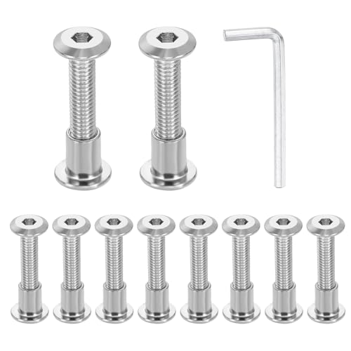 HARFINGTON 10 Set M6x30mm Hex Drive Socket Cap Bolt and M6x10mm Nuts with M4 Hex Wrench, Furniture Connector Bolts and Screws for Furniture Countersunk Belt, Silver - size: M6x30mm, M6x10mm