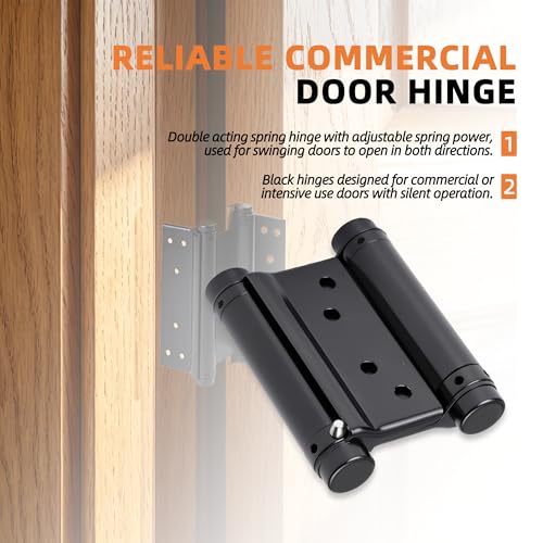 3" Double Action Spring Hinges, Self Closing Door Hinges for Saloon Cafe Pub Swinging Doors, 201 Stainless Steel, Including Pins and Screws, 4-Pack