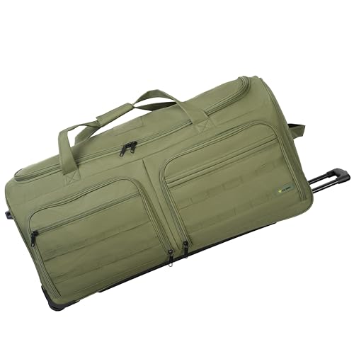 US Army ROMEO 36-inch Extra-Large Tactical Duffel Bag with Wheels | Heavy Duty Material, Molle Webbing, Water Resistant Military Rolling Bag for Travel, Deployment, Camping - Tactical Green - color: Tactical Green, size: 36-inch XL