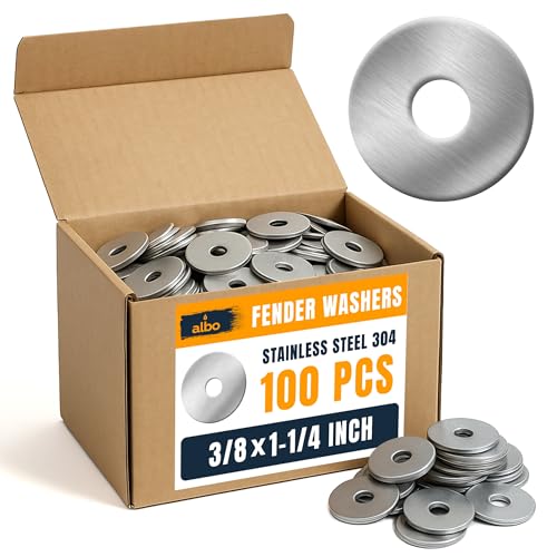 ALBO 100 Pcs 3/8" x 1-1/4" 304 Stainless Steel Fender Flat Washers - size: 3/8" x 1-1/4" - 100pcs
