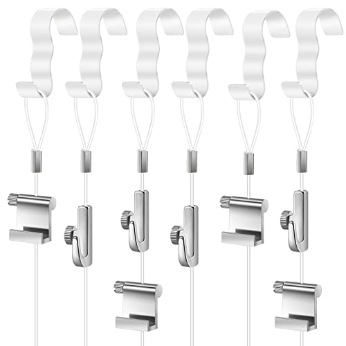 Dunzy 10 Pcs Picture Rail Hooks for Hanging, 71" Clear Nylon Cord, White - color: White, size: 71" Clear Nylon Cord