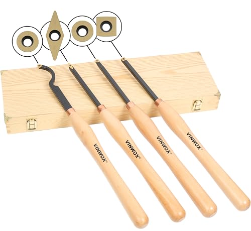 20" Full Size 4 PCS Carbide Wood Lathe Turning Tool Set, Including Swan Neck Hollower, Rougher, Finisher, Detailer, Titanium Coated Carbide Blades 2X Extended Service Life, Beech Wood Handle - size: 20INCH 4PCS