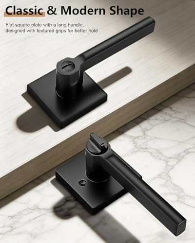 Probrico Interior Door Handles with Lock, Matte Black Privacy Levers for Bedroom Bathroom, Heavy Duty Square Reversible Lockset, 10 Pack - color: Matte Black