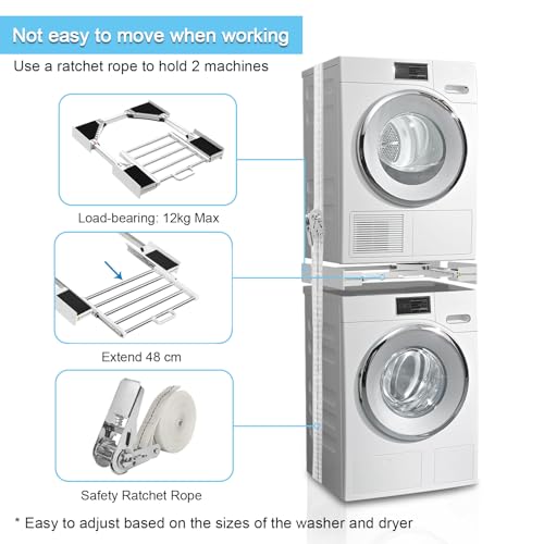 Washer Dryer Stacking Kit 29 inch - Universal Washer and Dryer Stacking Kit | with Pull Out Drying Rack - Adjustable 29"/28"/27"/26"/25"/24" Stacking Kit with Ratchet Strap - Space-Saving - style: with Pull-Out Drying Rack