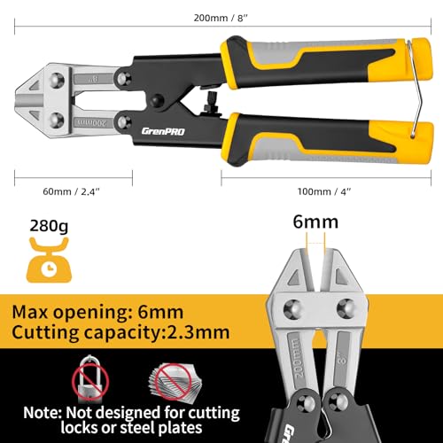 GRENPRO 8 Inch Heavy Duty Mini Bolt Wire & Cable Cutter, Anti-Slip Pliers - style: 8" Bolt Cutter