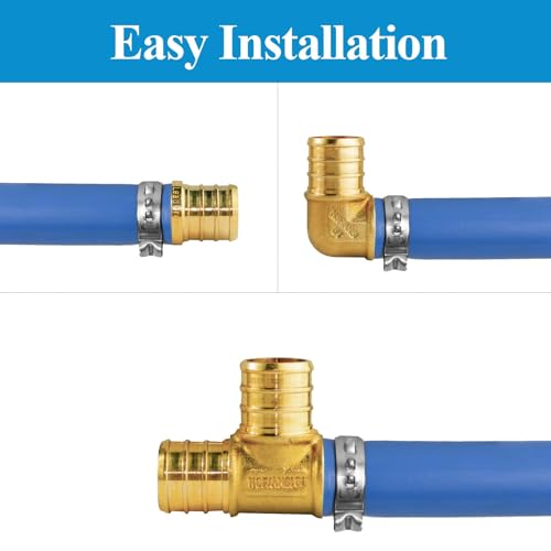 WiseWater 60 Pcs Pex Fittings, 1/2 inch T PEX Tee(20PCS) & 90 Degree Elbow & Straight Coupling, Brass Barb Crimp Pipe Fitting for Pex Pipe(Pack of 60), UPC Certified - size: ZH61902(1/2" PEX FITTINGS 60pk)