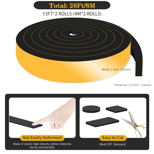 Weather Stripping,High Density CR,Strong Adhesive,1 in x 1/2 in x 26Ft - color: Black, size: 1 in x 1/2 in x 26 ft