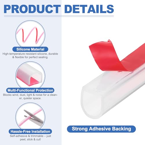 uxcell Weather Stripping Door Seal, 20 ft Self-Adhesive D-Shape Seal Strip Silicone Insulation Window Gap Filler for Door Frame Sealing Gap (3/8" W x 3/8" T, Clear) - size: 20 ft x 3/8" x 3/8"