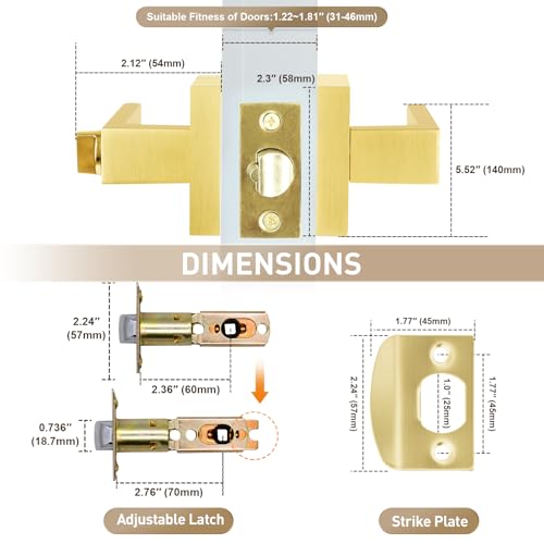 Golden Polished Brass Door Lever with Lock and Keyed - color: Polished Brass, size: 1 Pack
