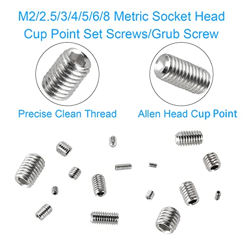 747Pcs M2/M2.5/M3/M4/M5/M6/M8 Metric Hex Socket Head Cup Point Set Screws, Allen Head Grub Screws, Internal Hex Drive Headless Set Screws Assortment Kit with 7Pcs Hex Keys, 304 Stainless Steel - color: Silver:747pcs Metric M2-M8 Cup Point Set Screw