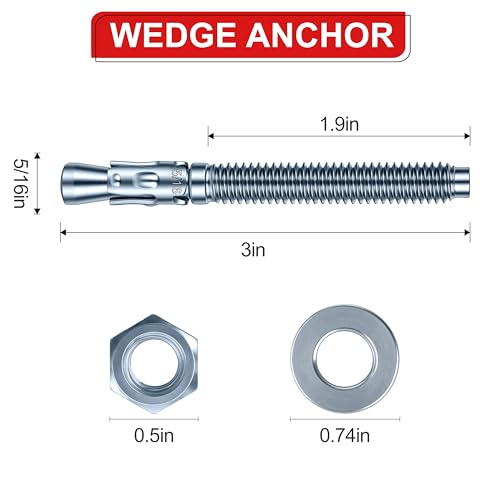 5/16 x 3 in Wedge Anchors 12 pcs Galvanized Concrete Anchors - size: 5/16 x 3In