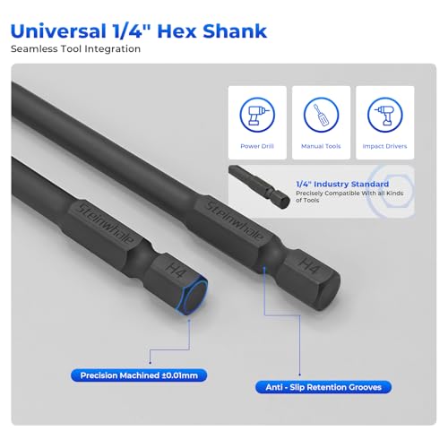 Impact Rated Screwdriver Bit Set, 3" Extended Long Magnetic Power Bits, Premium S2 Steel, Shock-Absorbing Design, 1/4" Hex Shank for Power Drill & Impact Driver (3 Inch Metric Hex) - size: 3 Inch Metric Hex