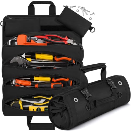 ANILD 15.5 Inch Large Long Tool Bag Roll Up, Roll Up Tool Bag Organizer - color: Black, size: Large
