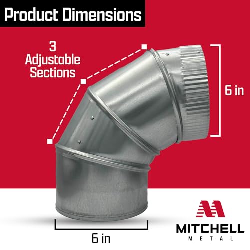 6" Adjustable Duct Elbow 90 Degree HVAC - Galvanized Sheet Metal 28-Gauge Duct Connector - Ideal for Round Tube Air Ventilation & Vent Pipe Ductwork (6 Inch) - size: 6 Inch
