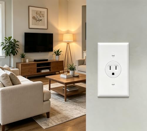 ZEFTV Mid-Size Single Outlet Cover Wall Plates 1-Gang 4.89" x 3.12" Switch Outlet Electrical Cover Plate Unbreakable Thermoplastic Faceplate for Light Receptacle Outlet Switch, White (6 Pack) - color: Mid-Size,Single Outlet, size: 6 Pack