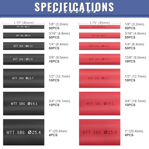 Heat Shrink Tubing Kit - 3:1 Ratio Adhesive Lined, Marine Grade Shrink Wrap - Automotive Industrial Heat-Shrink Tubing - Black, Red - 400 PCS - size: 400PCS Black&Red