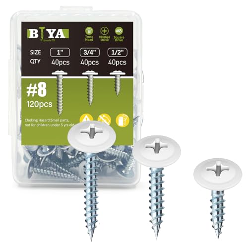 White Wood Screws 120pcs #8 Self Tapping Cabinet 3 Size 1/2 3/4 1 Inch - color: White, size: 120 SCREW COUNT