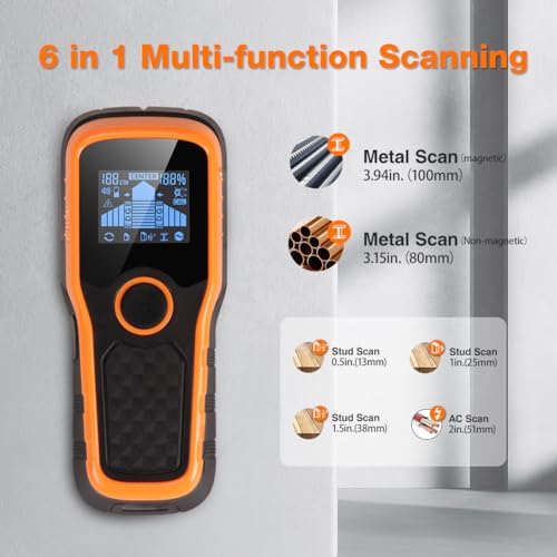 Wall Scanner 6 in 1 Stud Finder HD LCD for Wood Metal AC Wire
