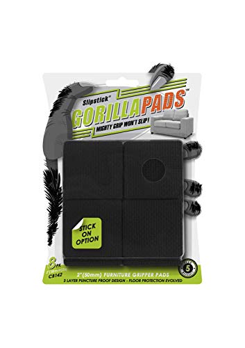 Slipstick GorillaPads CB142 Non-Slip Furniture Pads/Grippers (Set of 8) Furniture Leg Floor Protectors, 2 Inch Square, Black - size: 2" Square