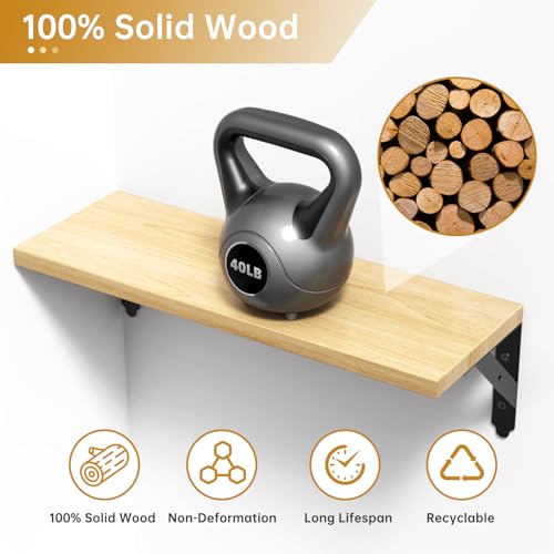 ROMGUAR CRAFT Wood Wall Floating Shelves Set of 4, 17" x 6" - Natural - color: Natural, size: 17" x 6"