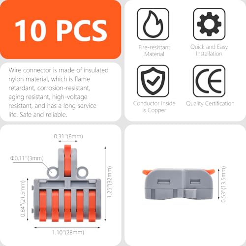10Pcs Lever Wire Connectors, 1 in 5 Out DIY Mini Splicing Compact Quick Push-in Electrical Connectors, 24-12 AWG