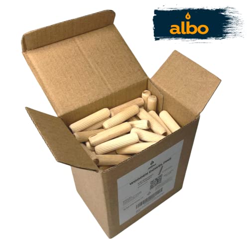 ALBO Wooden Dowel Pins 3/8 x 1 1/2 inch Fluted Wood Dowels Rods 150 Pack Hardwood Crafts Dowel Pegs - size: 3/8"- 150 Psc