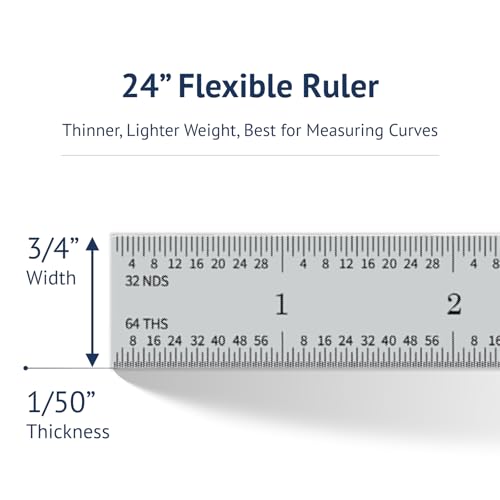 PEC Tools 24" Flexible Steel Rule, Designed for High-Accuracy Industrial Environments, Made in USA - color: Carbon Steel-Flexible, size: 24"