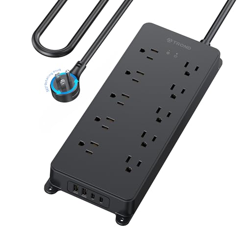 TROND Surge Protector Power Strip 10ft, 360° Rotating Flat Plug, 4000J - color: Black, size: 10FT (Rotating Plug)