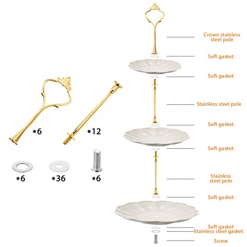 Patelai 6 Sets 3 Tier Cake Stand Hardware Tiered Tray Plate Hardware Kit Heavy Metal Cake Fruit Food Plate Stand Fitting Stacking Kit for Serving Dessert Cupcake Dish Food (Simple,Gold) - color: Gold, size: Simple