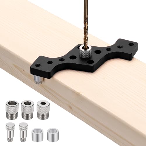 HARFINGTON Floating Shelf Bracket Dowel Jig Kit, Aluminum Alloy Self Centering Straight Punching Hole Drill Guide, DIY Woodworking Tool Doweling Jig for Shelves Cabinet Furniture, Black - color: Black